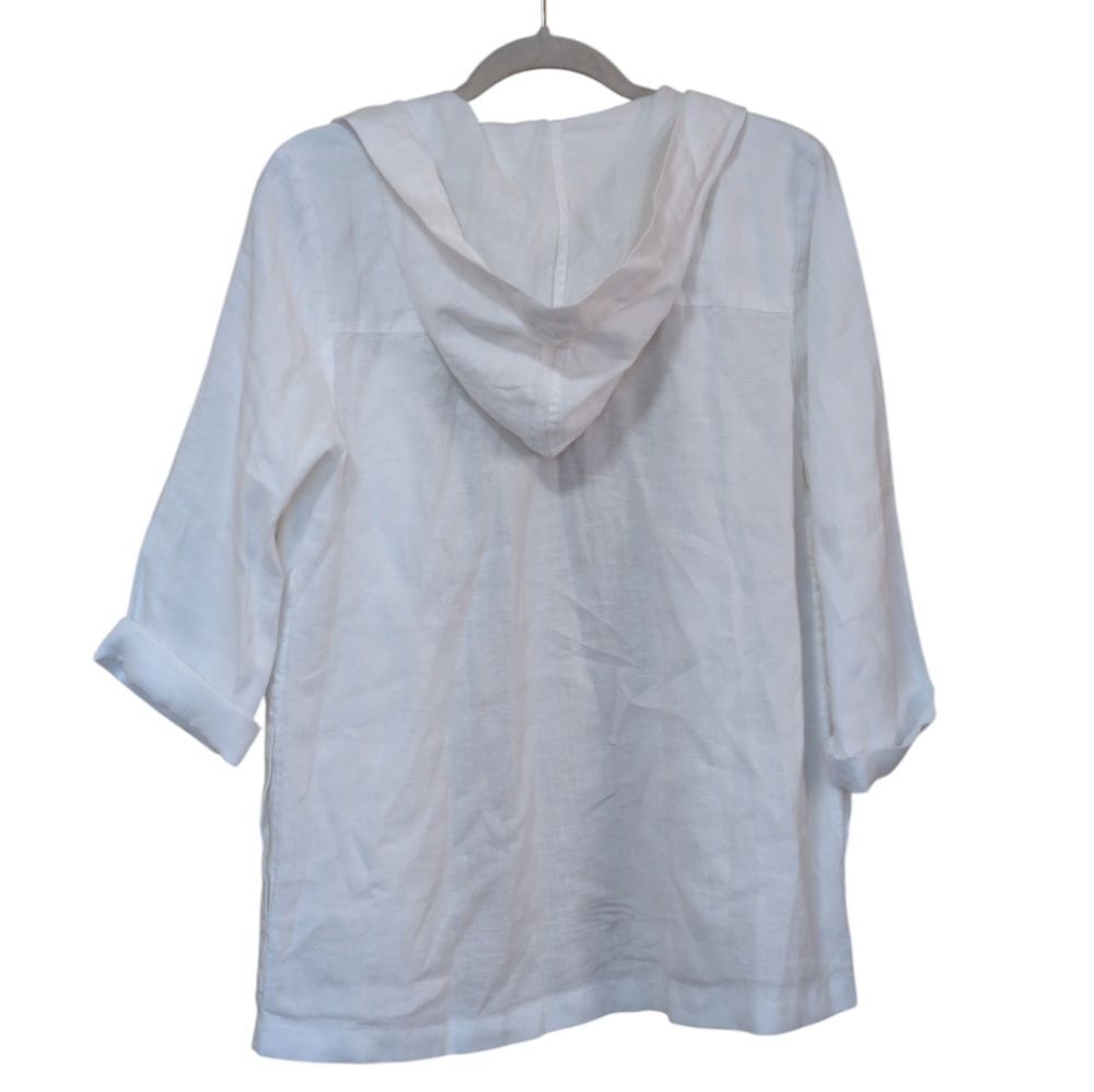 Pure Jill J. Jill White Linen Open Front Jacket size Small hood lagenlook beach
